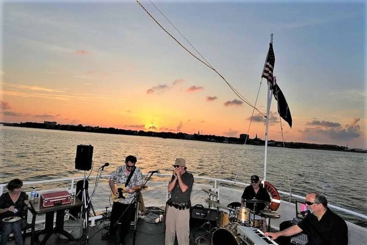 Guests boarding the Charleston Princess dinner cruise — stable footwear and a light jacket recommended for the harbor breeze